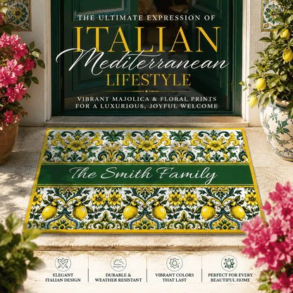 Mediterranean Style & Majolica Print Sun-Kissed Limoncello - Personalized Doormat