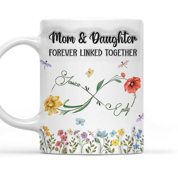 Mom And Daughter Forever Linked Together - Personalized 3D Mug-Myprintsy