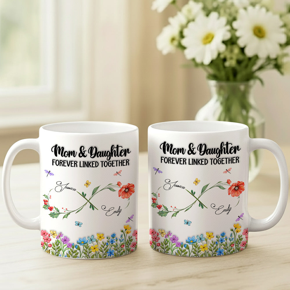 Mom And Daughter Forever Linked Together - Personalized Ceramic Mug-Myprintsy