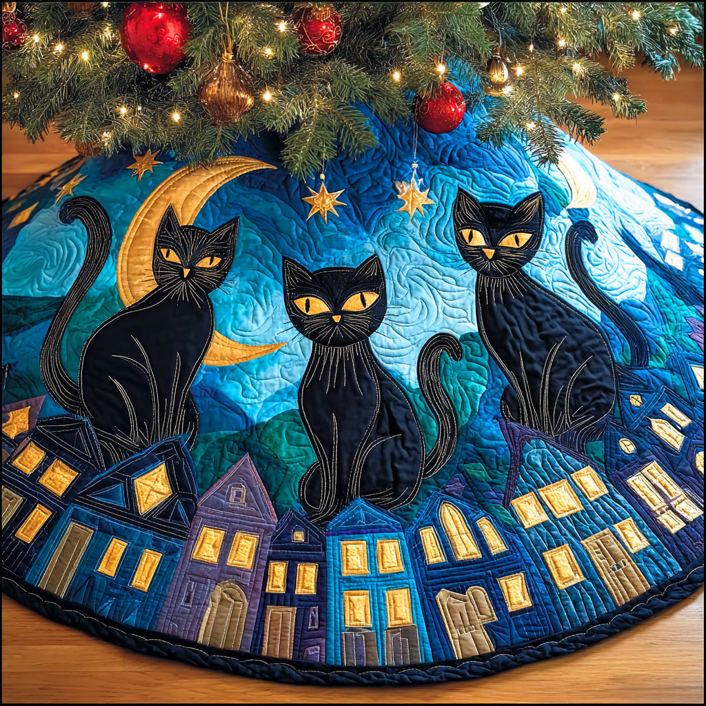 Moonlight Paws Christmas Quilted Tree Skirt TD-Myprintsy