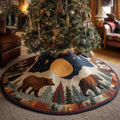 Moonlit Forest Bear Christmas Quilted Tree Skirt-Myprintsy