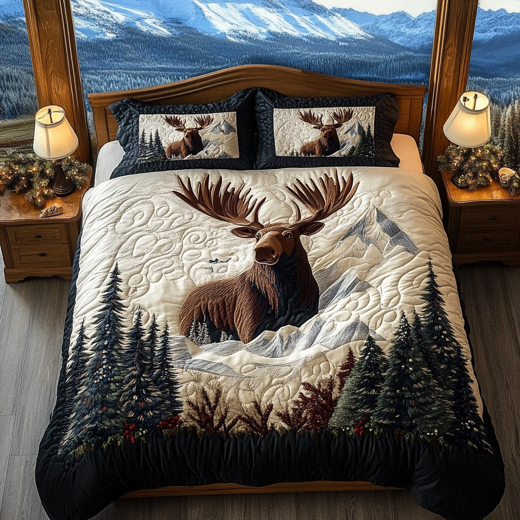 Moose Winter Charm -Piece Quilted Bedding Set VTQ-Myprintsy