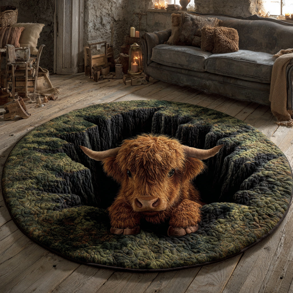 Moss Highland Cow Quilted Round Mat VTQ-Myprintsy