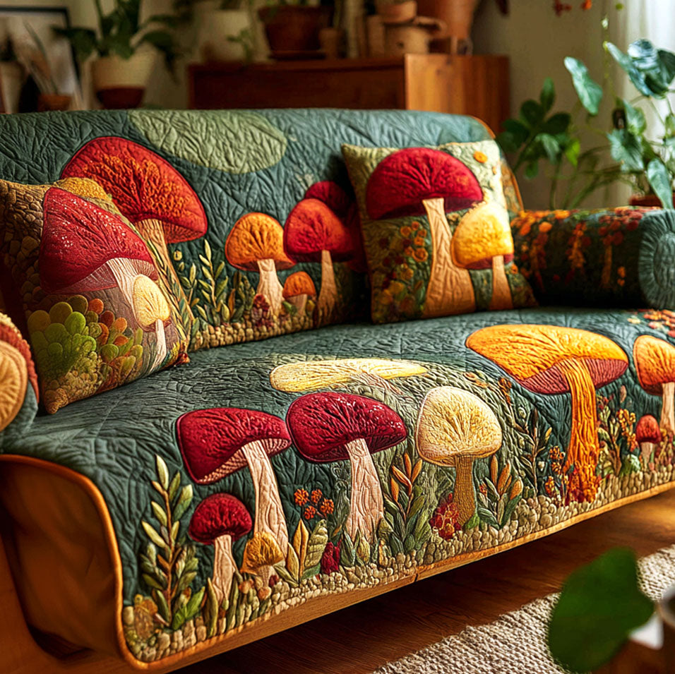 Mushroom Meadow Quilted Sofa Cover VTQ-Myprintsy