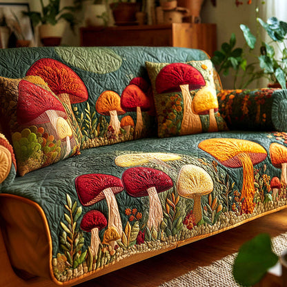 Mushroom Meadow Quilted Sofa Cover VTQ-Myprintsy