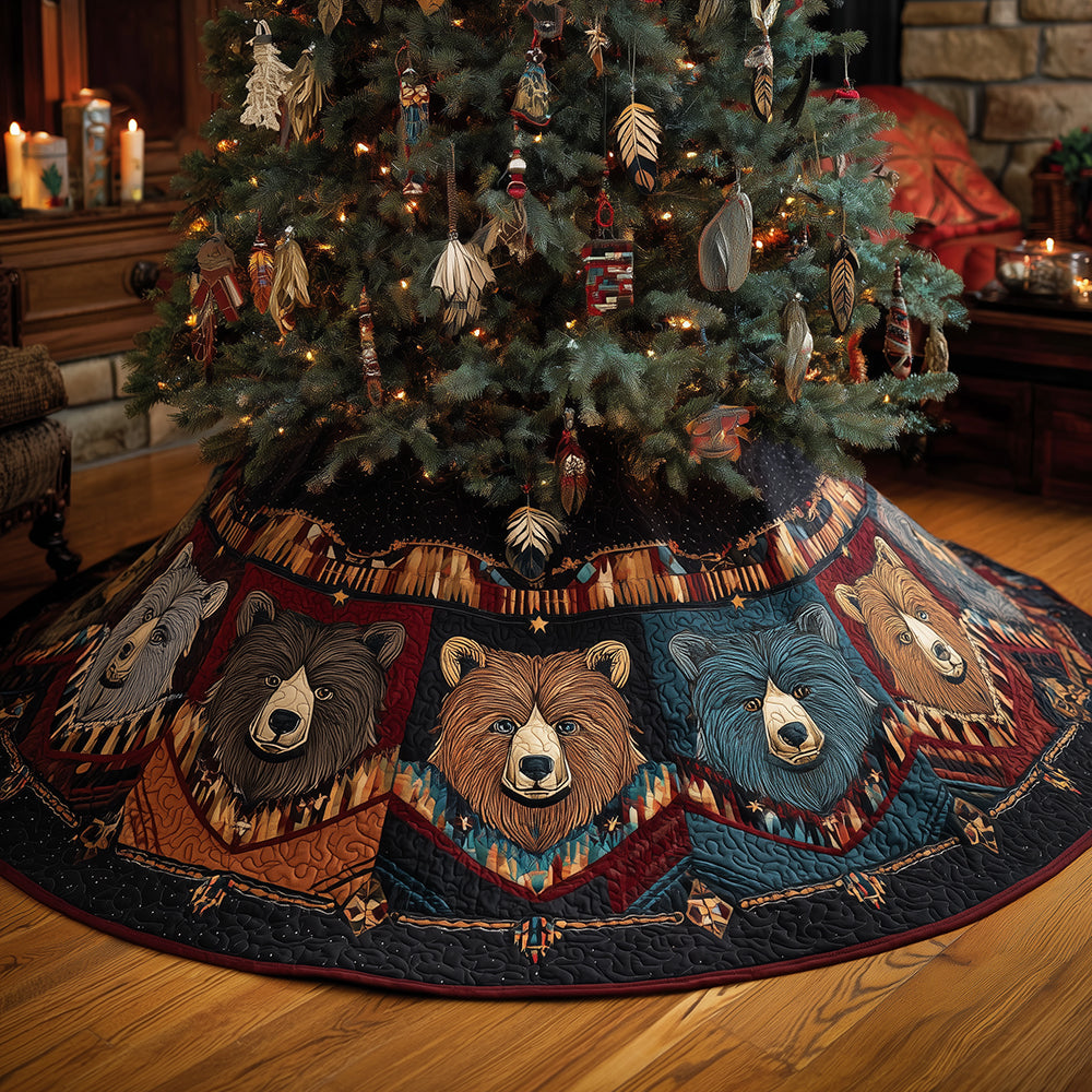 Native Bear Tribe Christmas Quilted Tree Skirt-Myprintsy