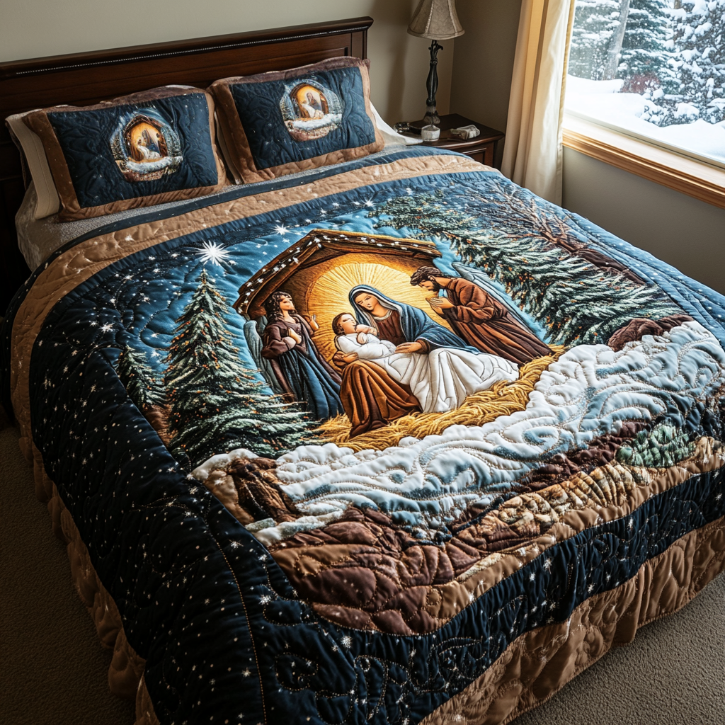Nativity Peace -Piece Quilted Bedding Set VH VTQ-Myprintsy