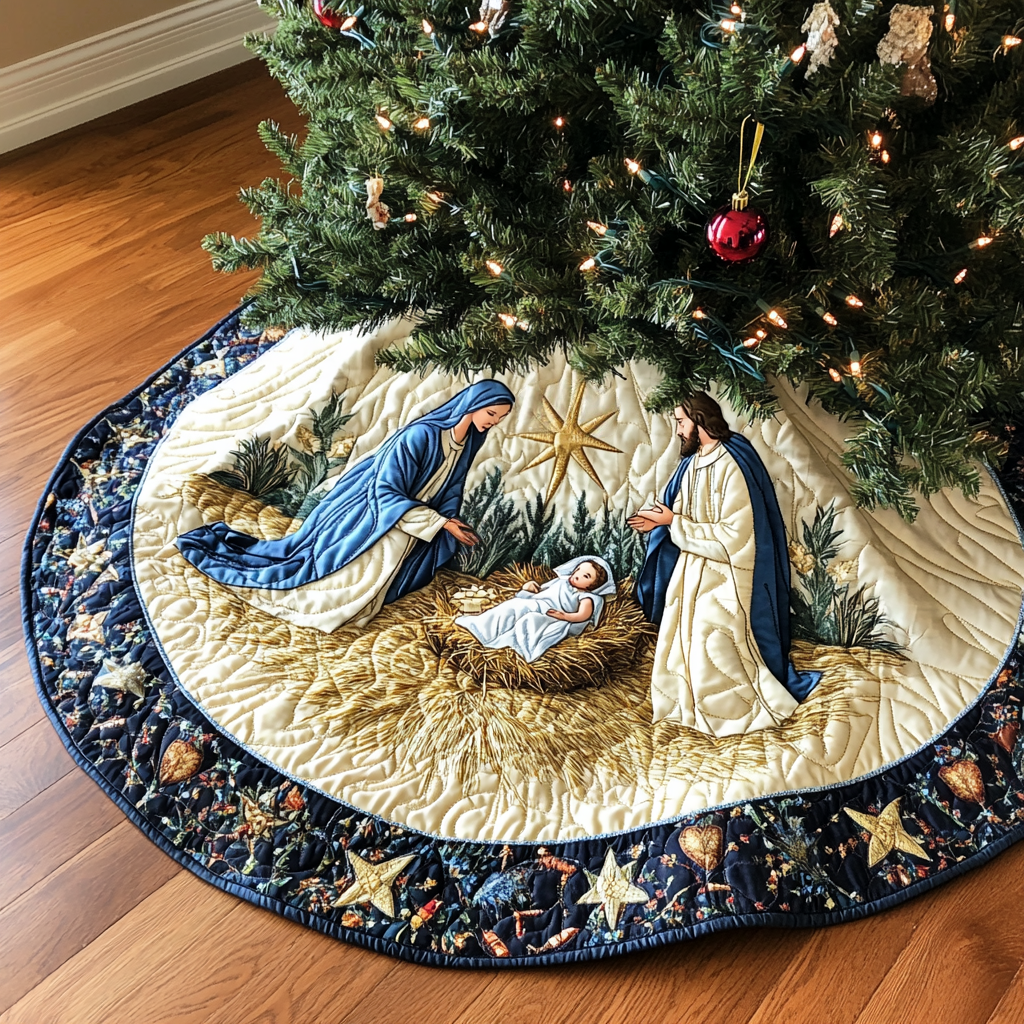 Nativity Radiance Christmas Quilted Tree Skirt VH-Myprintsy