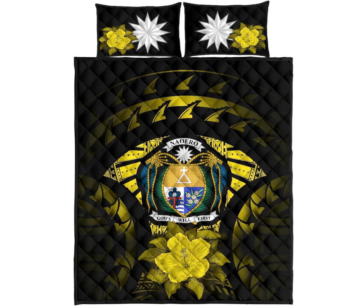 Nauru Polynesian Quilt Bed Set Hibiscus Yellow-Myprintsy