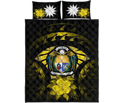 Nauru Polynesian Quilt Bed Set Hibiscus Yellow-Myprintsy