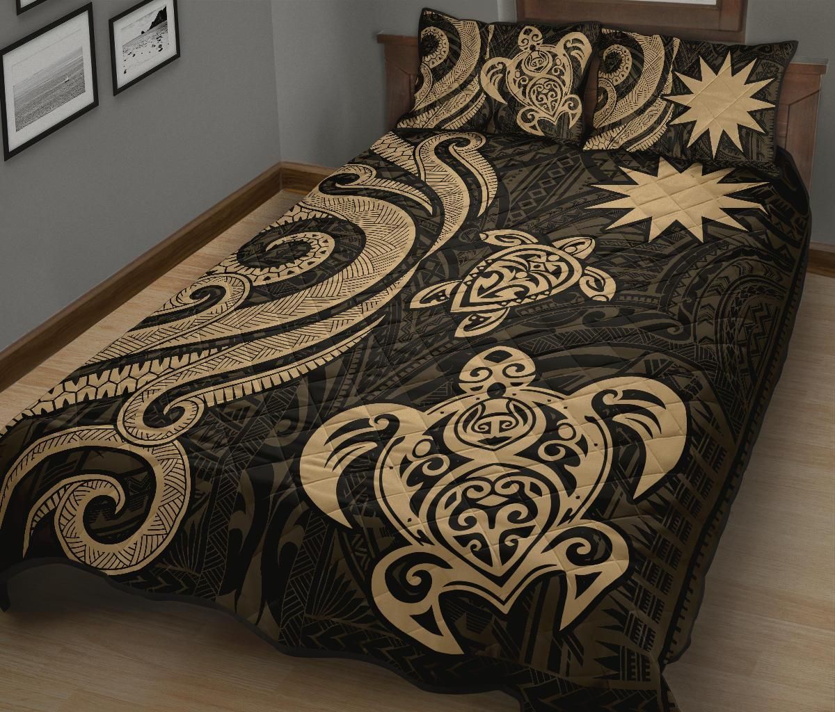 Nauru Quilt Bed Set - Gold Tentacle Turtle-Myprintsy