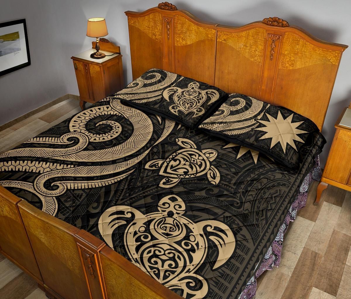 Nauru Quilt Bed Set - Gold Tentacle Turtle-Myprintsy