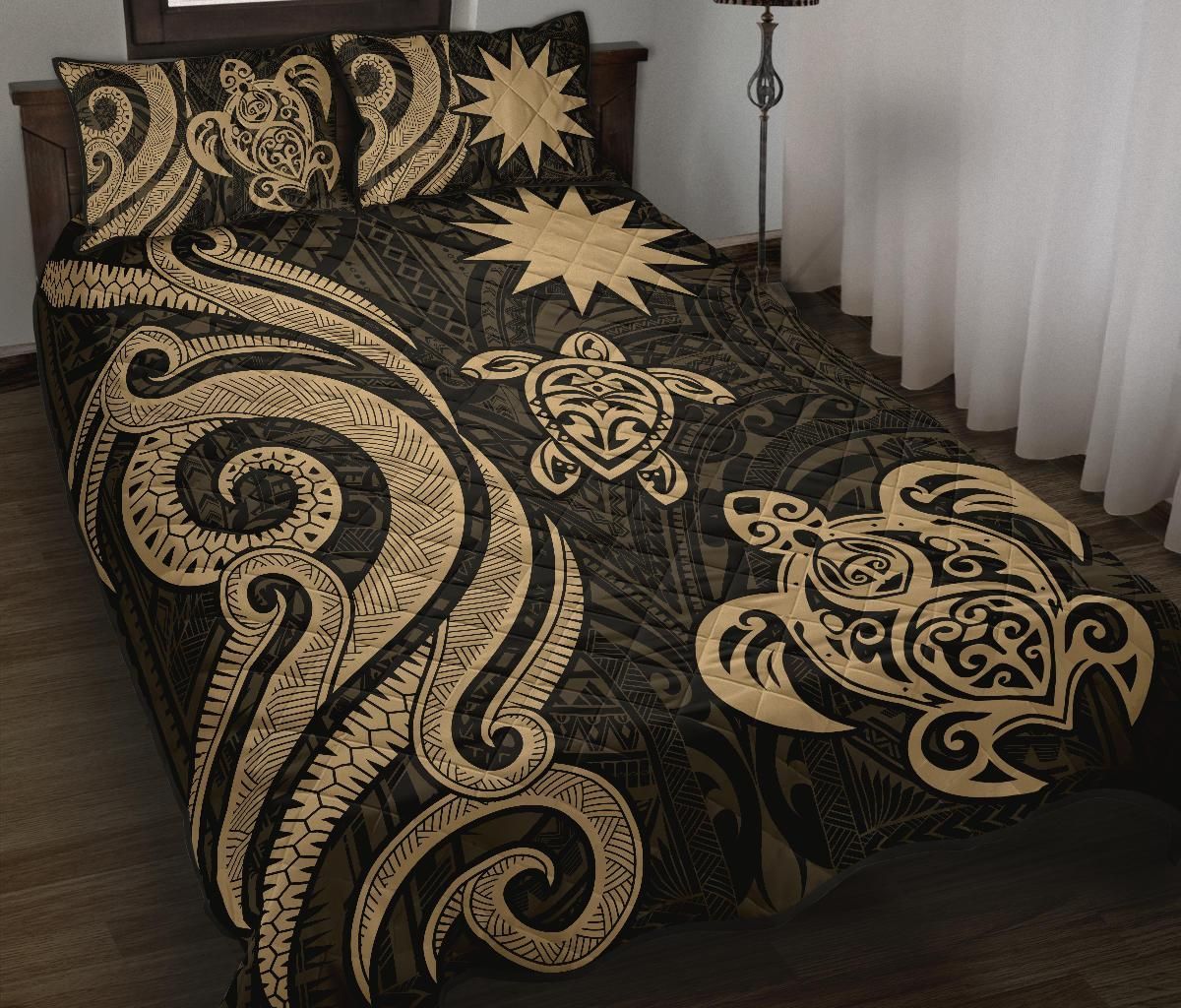 Nauru Quilt Bed Set - Gold Tentacle Turtle-Myprintsy
