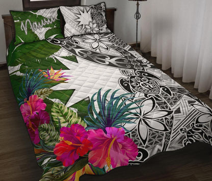 Nauru Quilt Bed Set White - Turtle Plumeria Banana Leaf-Myprintsy