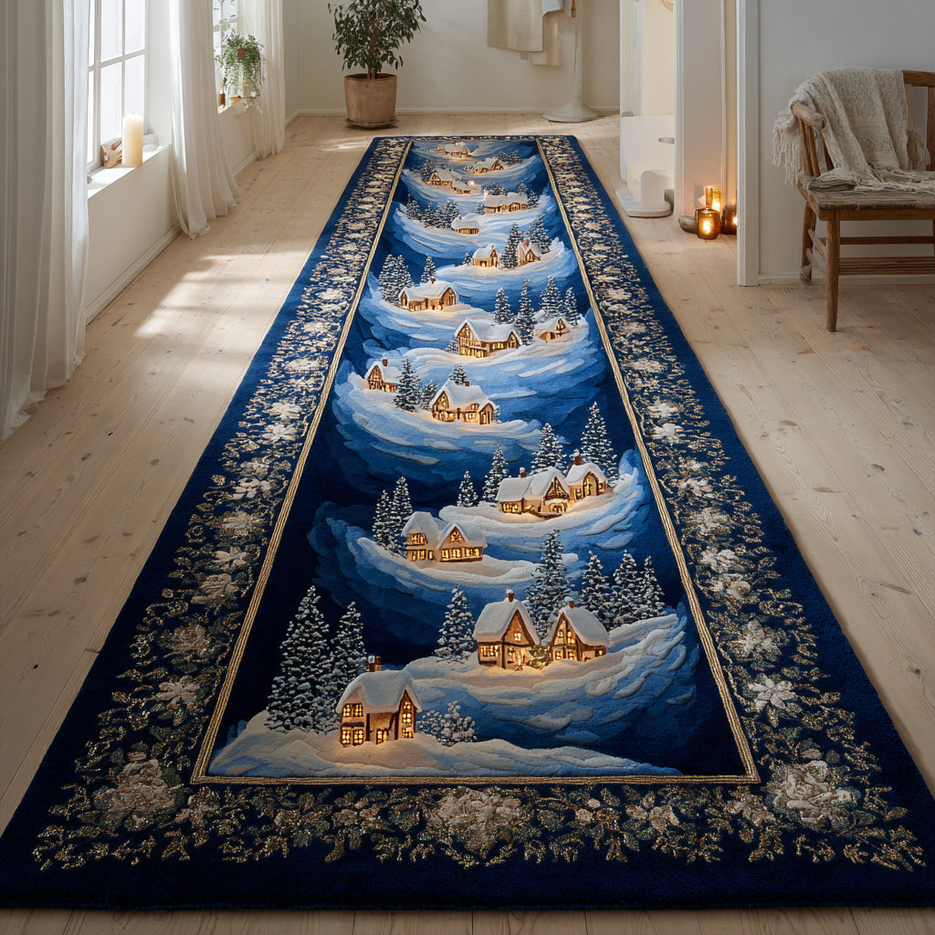 Navy Christmas Village Runner Carpet VTQ-Myprintsy