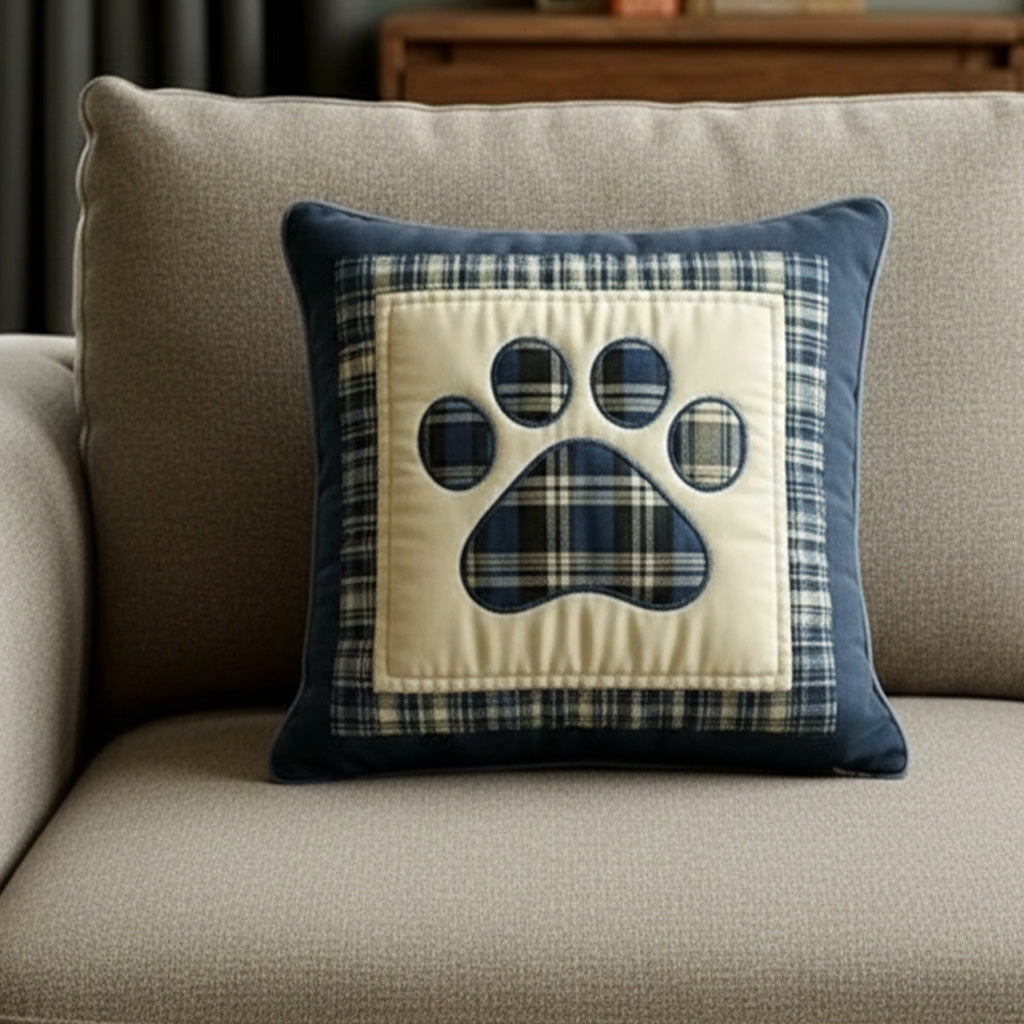 Navy Gingham Love Paw Quilted Pillow Case VTQ-Myprintsy