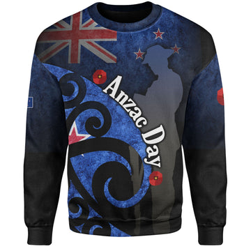 New Zealand Custom Personalised Sweatshirt Anzac Day Flag Maori Patterns-Myprintsy
