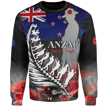 New Zealand Custom Personalised Sweatshirt Anzac Day Silver Fern Flag Style-Myprintsy