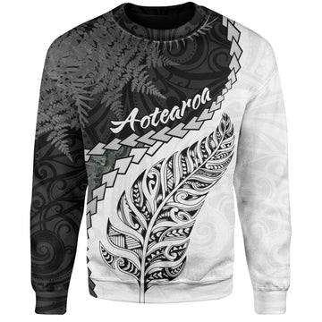 New Zealand Custom Personalised Sweatshirt Silver Fern Maori Pattern-Myprintsy