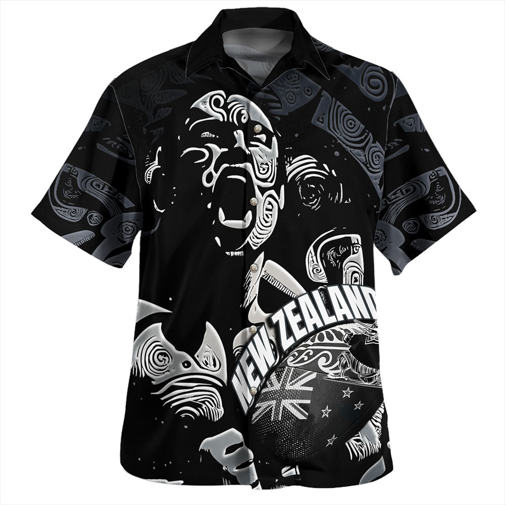 New Zealand Hawaiian Shirt Maori Haka With Rugby Ball-Myprintsy