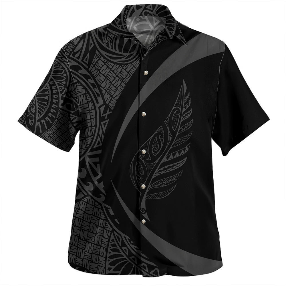 New Zealand Hawaiian Shirt Silver Fern Lauhala Gray Circle-Myprintsy