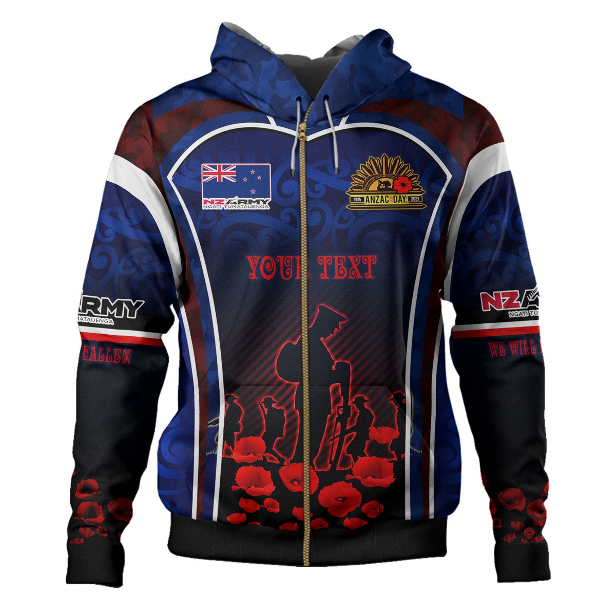 New Zealand Hoodie Custom New Zealand Army Keeping Anzac Spirit Lives Poppies Flower Maori Style-Myprintsy