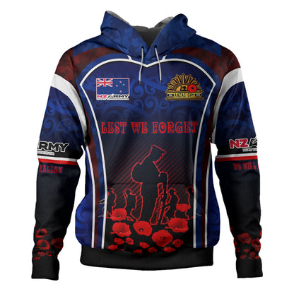 New Zealand Hoodie Custom New Zealand Army Keeping Anzac Spirit Lives Poppies Flower Maori Style-Myprintsy