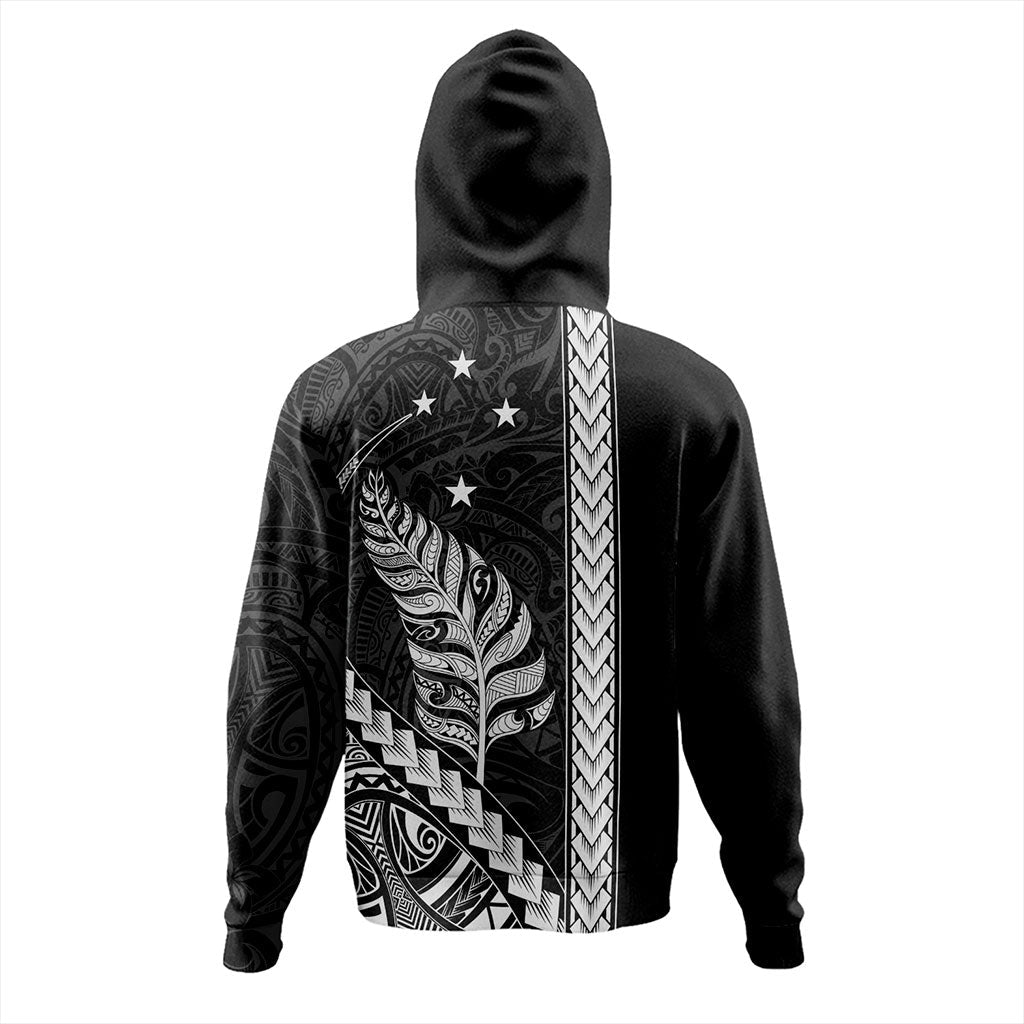 New Zealand Hoodie Maori Tribal Silver Fern With Star Tattoo-Myprintsy