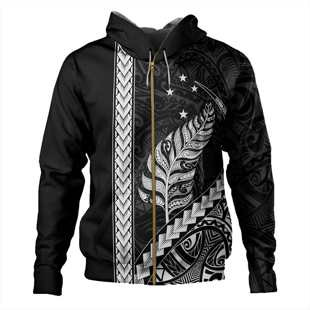 New Zealand Hoodie Maori Tribal Silver Fern With Star Tattoo-Myprintsy