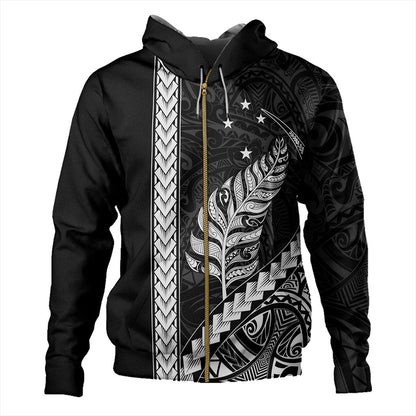 New Zealand Hoodie Maori Tribal Silver Fern With Star Tattoo-Myprintsy