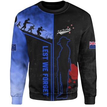 New Zealand Sweatshirt Anzac Day Lest We Forget Poppy Flower Symbol-Myprintsy