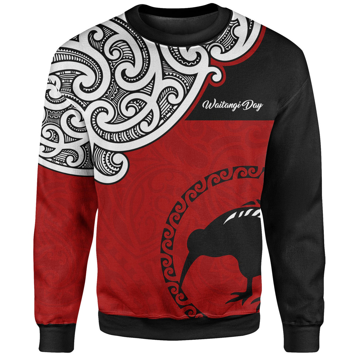 New Zealand Sweatshirt - Happy Waitangi Day Kiwi Bird and Maori Traditional-Myprintsy