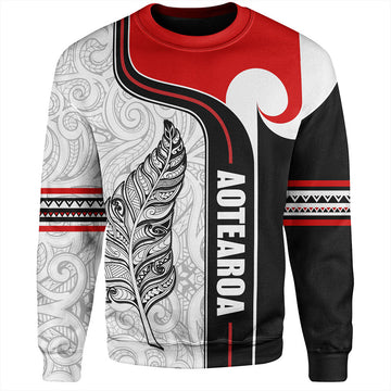 New Zealand Sweatshirt Maori Aotearoa Silver Fern Symbols Tattoo-Myprintsy