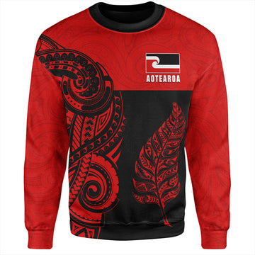 New Zealand Sweatshirt Maori Pattern Aotearoa Silver Fern Tattoo-Myprintsy