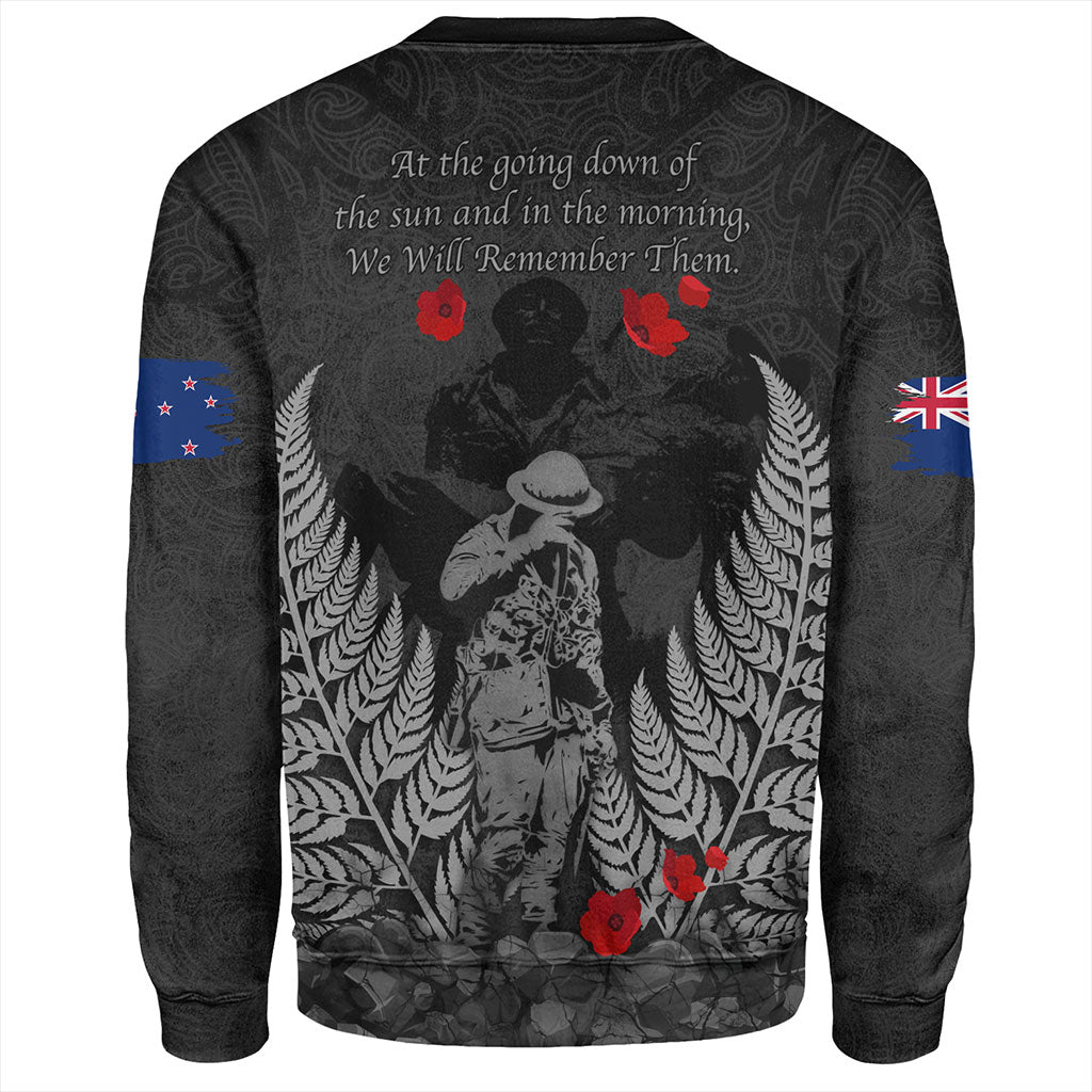 New Zealand Sweatshirt Maori Tribal Silver Fern Lest We Forget Solider-Myprintsy
