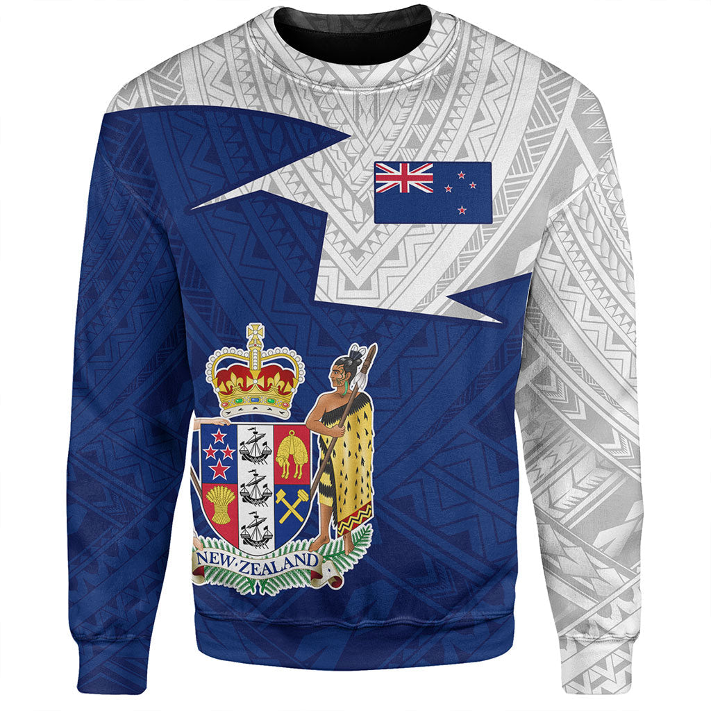 New Zealand Sweatshirt Polynesian Tattoo Flag And Coat Of Arms-Myprintsy