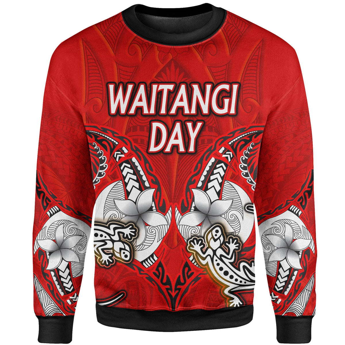 New Zealand Sweatshirt - Waitangi Day Lizards Maori Patterns-Myprintsy