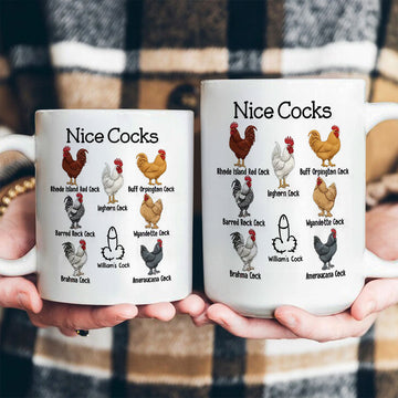 Nice Cocks Funny Rooster Pun - Personalized Ceramic Coffee Mug-Myprintsy