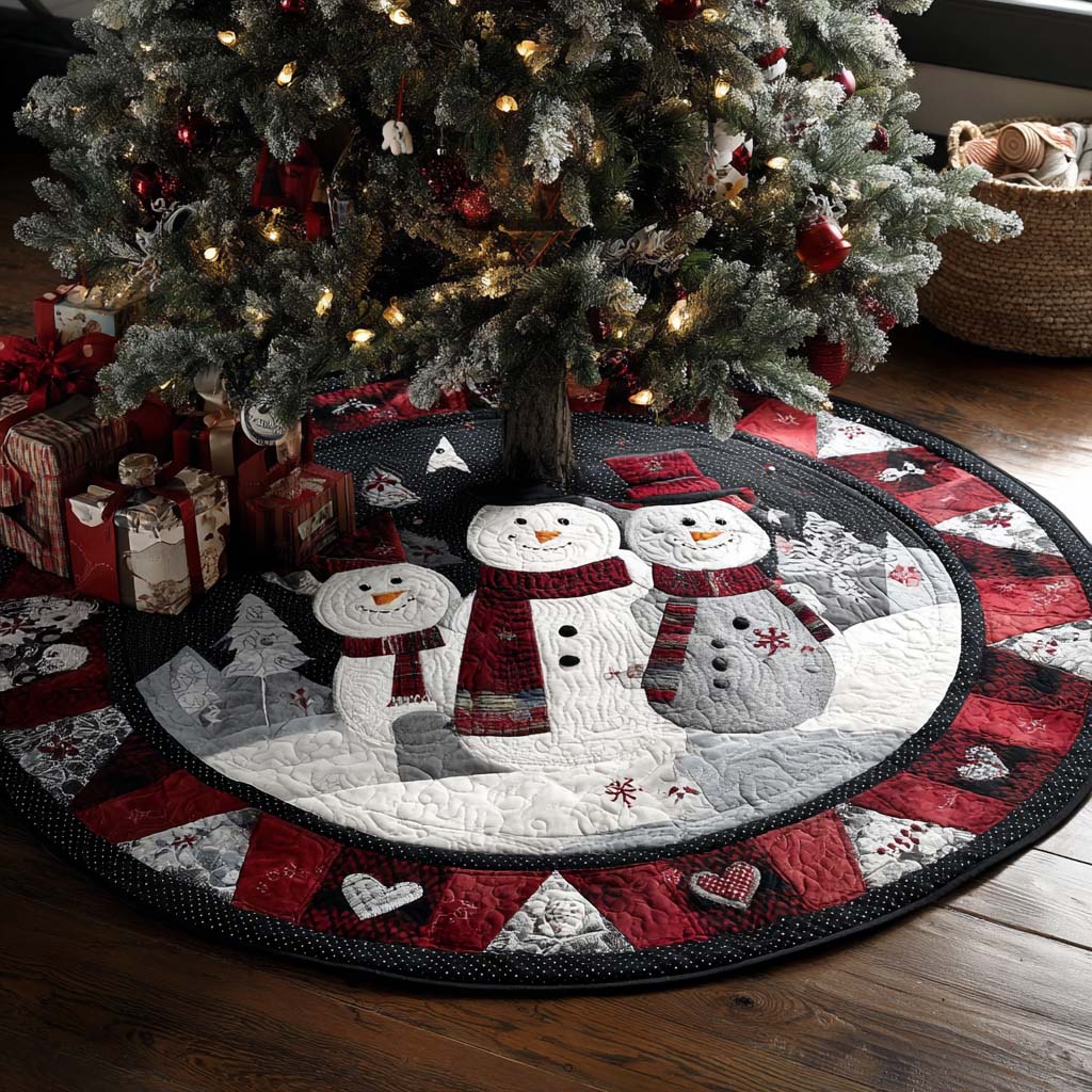 Night Snowman Parade Quilted Tree Skirt-Myprintsy