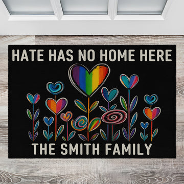 No Hate Here, Vibrant Floral Design - Personalized Doormat-Myprintsy