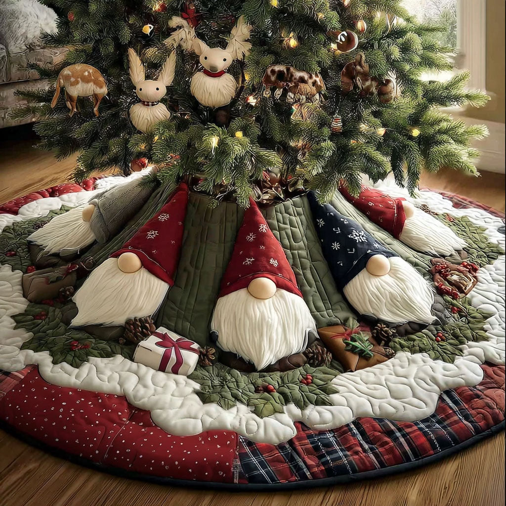 Nordic Gnome Night Christmas Quilted Tree Skirt-Myprintsy