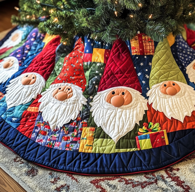 Nordic Gnomes Quilted Christmas Tree Skirt VH-Myprintsy
