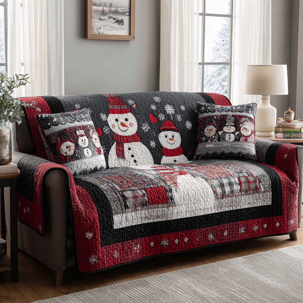 Nordic Plaid Snowmen Quilted Sofa Cover VTQ-Myprintsy
