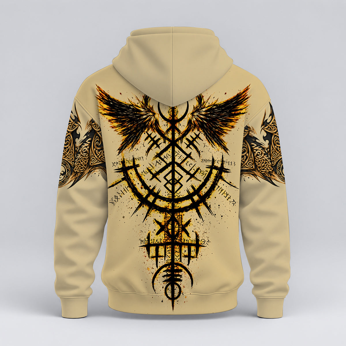 Norse Fenrir Wolf With Vegvisir Runic Compass Hoodie, Zip Hoodie-Myprintsy