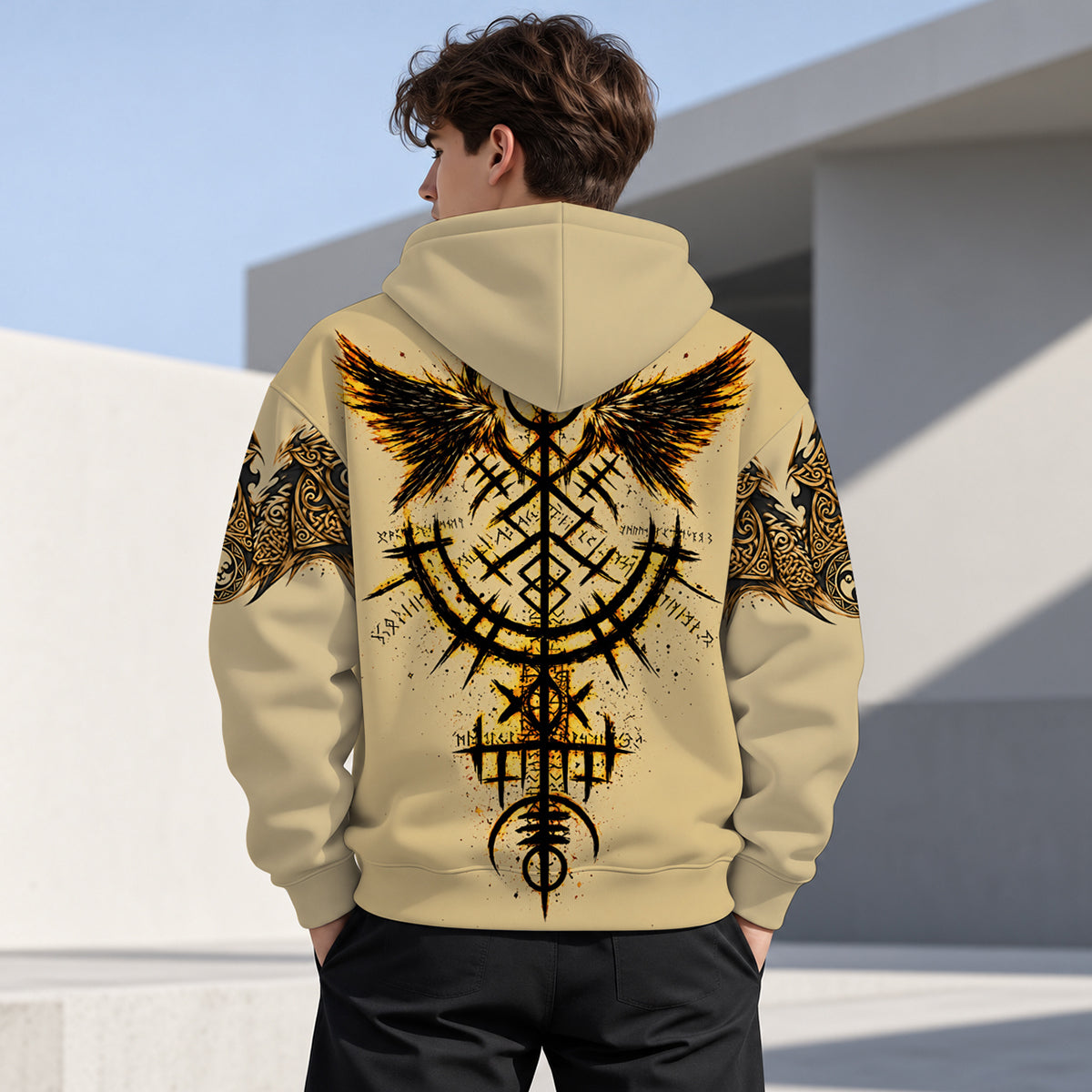 Norse Fenrir Wolf With Vegvisir Runic Compass Hoodie, Zip Hoodie-Myprintsy