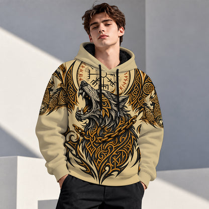 Norse Fenrir Wolf With Vegvisir Runic Compass Hoodie, Zip Hoodie-Myprintsy