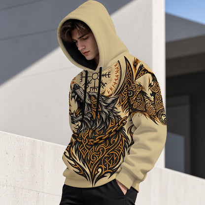 Norse Fenrir Wolf With Vegvisir Runic Compass Hoodie, Zip Hoodie-Myprintsy