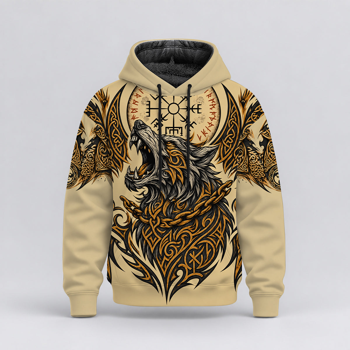 Norse Fenrir Wolf With Vegvisir Runic Compass Hoodie, Zip Hoodie-Myprintsy