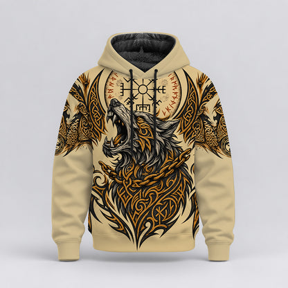 Norse Fenrir Wolf With Vegvisir Runic Compass Hoodie, Zip Hoodie-Myprintsy