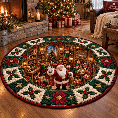 North Pole Christmas Room Quilted Round Mat VTQ-Myprintsy